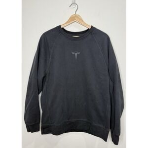 TESLA Motors Crewneck Sweatshirt Large Black Pullover Center Logo Elon‎ Musk Car